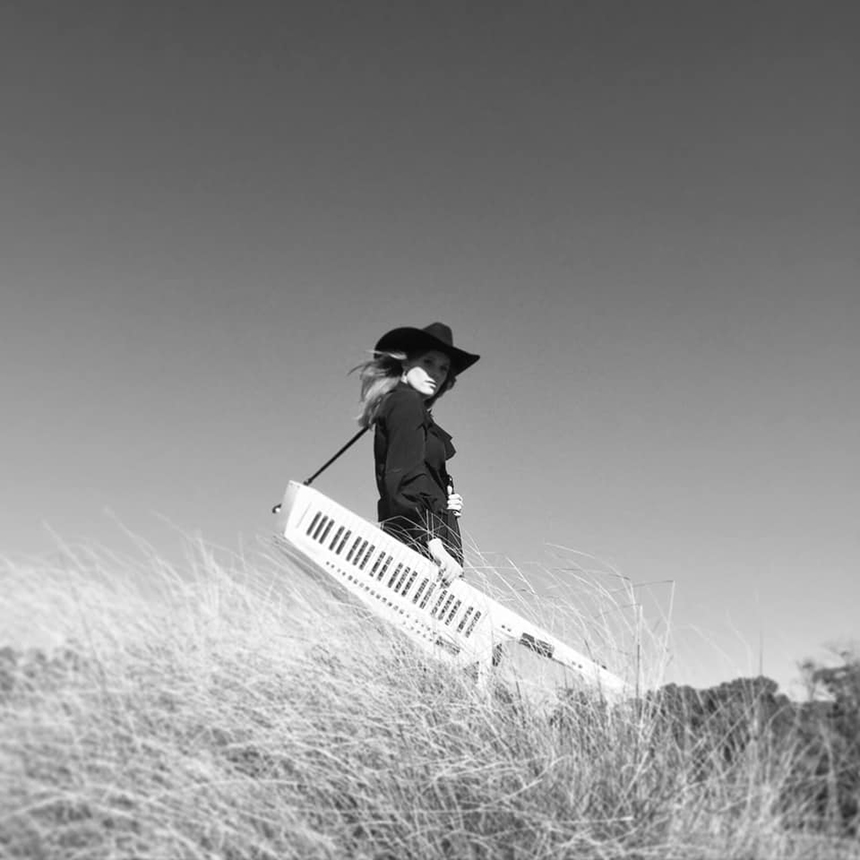 Keytar Cowgirl Black and White Image